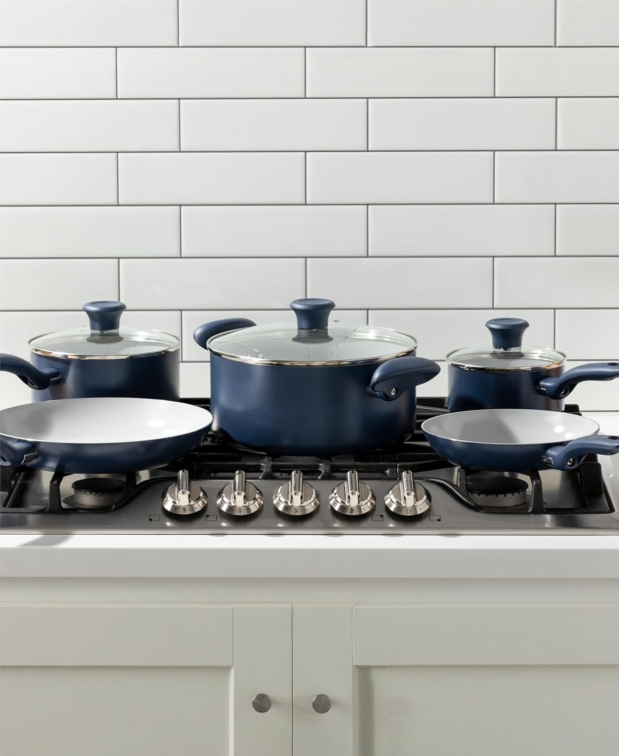 image:imageTFal Ceramic Nonstick Cookware Set Oven Safe Up to 350F 12Piece Includes Stockpot Frying Pans Utensils Ceramic Pots and Pans Set Dark Blue