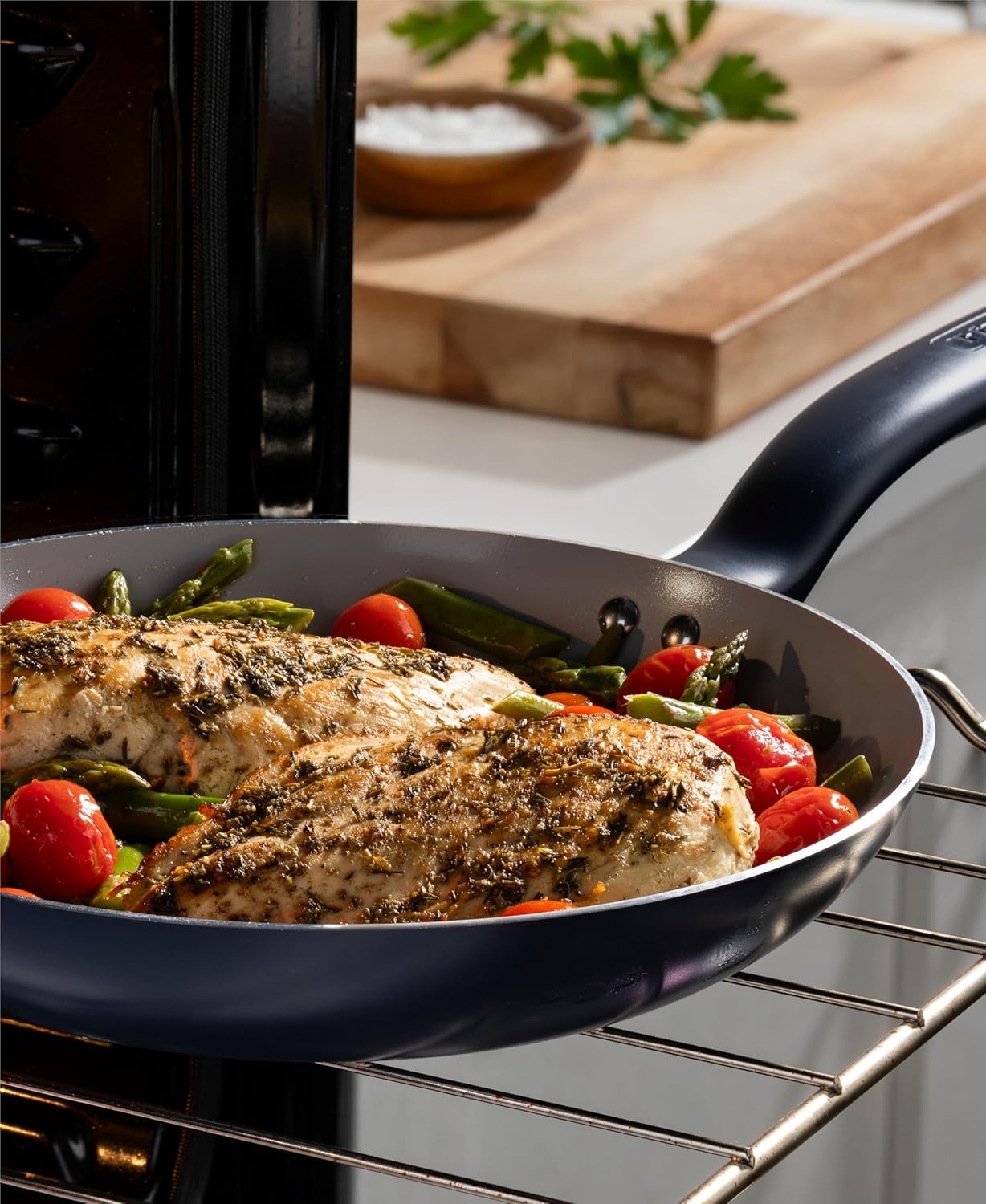 image:imageTFal Ceramic Nonstick Cookware Set Oven Safe Up to 350F 12Piece Includes Stockpot Frying Pans Utensils Ceramic Pots and Pans Set Dark Blue