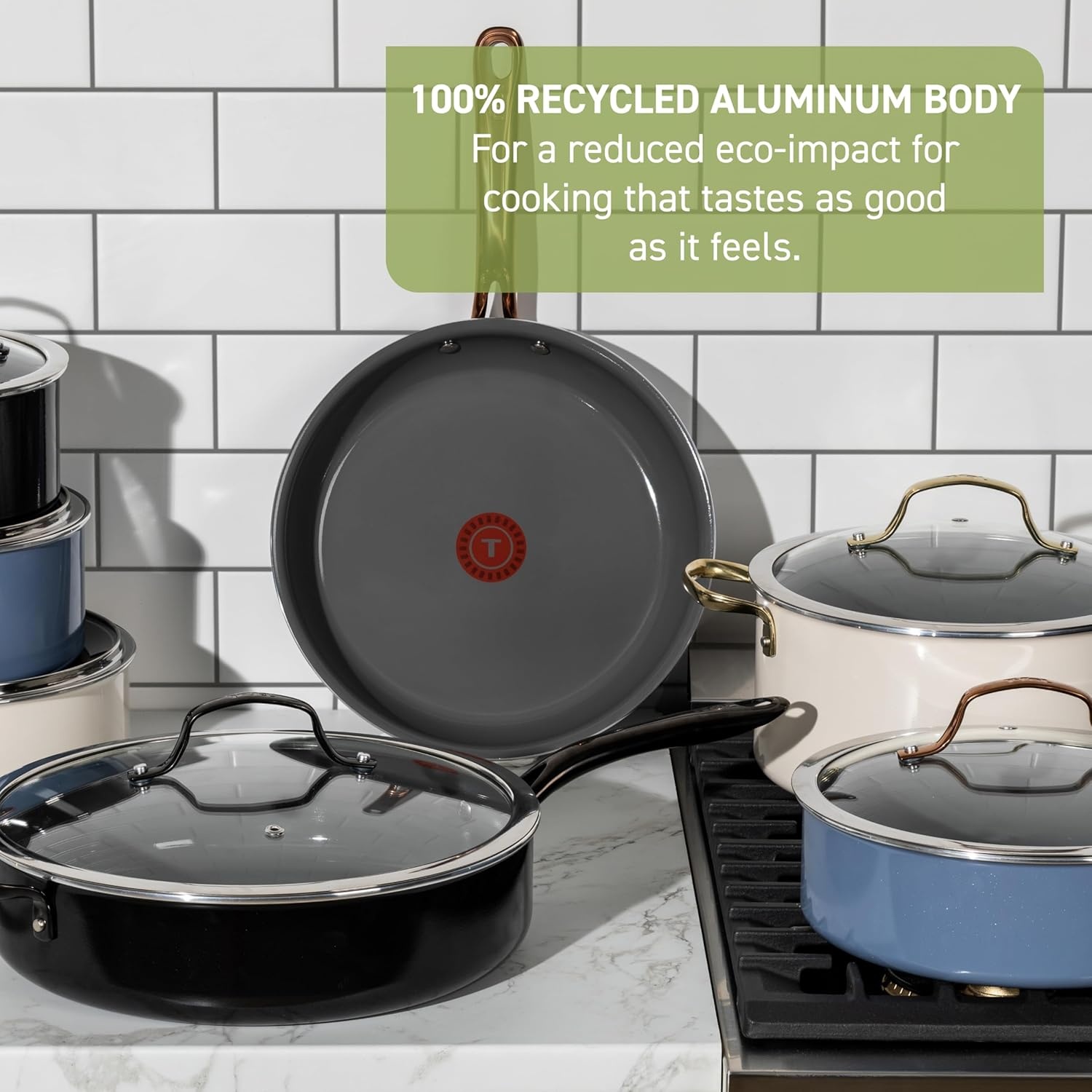 image:imageTFal Preserve Ceramic Nonstick Frying Pan Skillet 12inch Oven Broiler Safe up to 350F Cookware InoCeram Glide Technology Frying Pan Skillet Pots amp Pans BeigeRose Gold