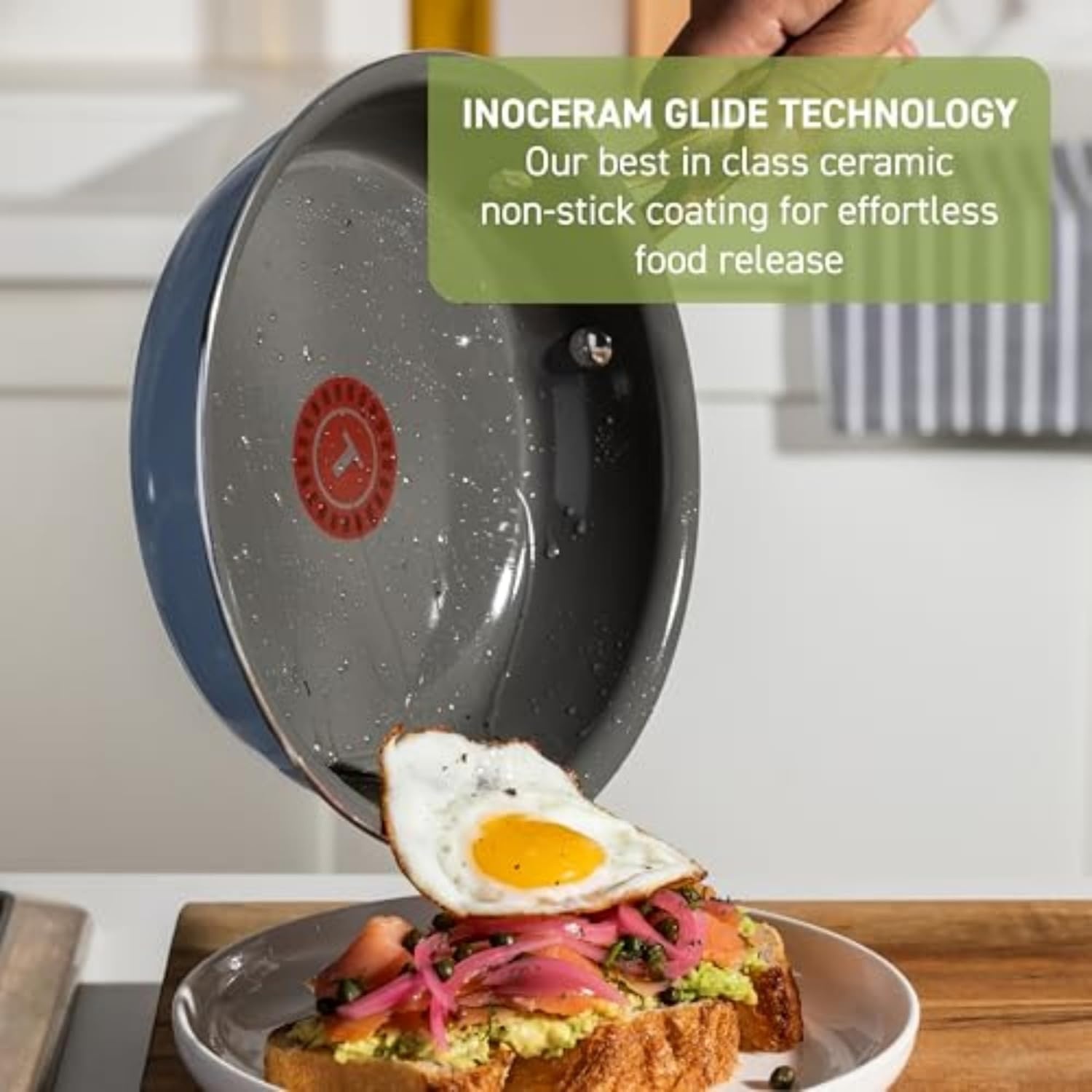 image:imageTFal Preserve Ceramic Nonstick Frying Pan Skillet 12inch Oven Broiler Safe up to 350F Cookware InoCeram Glide Technology Frying Pan Skillet Pots amp Pans BeigeBlue
