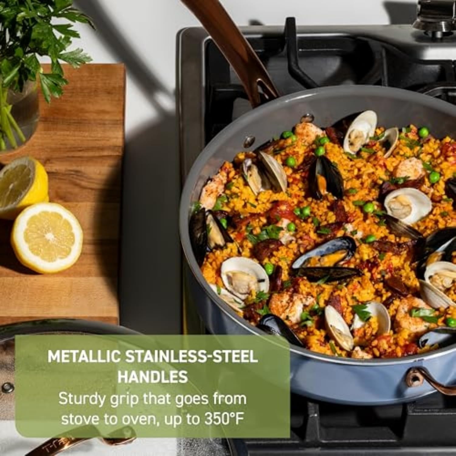 image:imageTFal Preserve Ceramic Nonstick Frying Pan Skillet 12inch Oven Broiler Safe up to 350F Cookware InoCeram Glide Technology Frying Pan Skillet Pots amp Pans BeigeBlue
