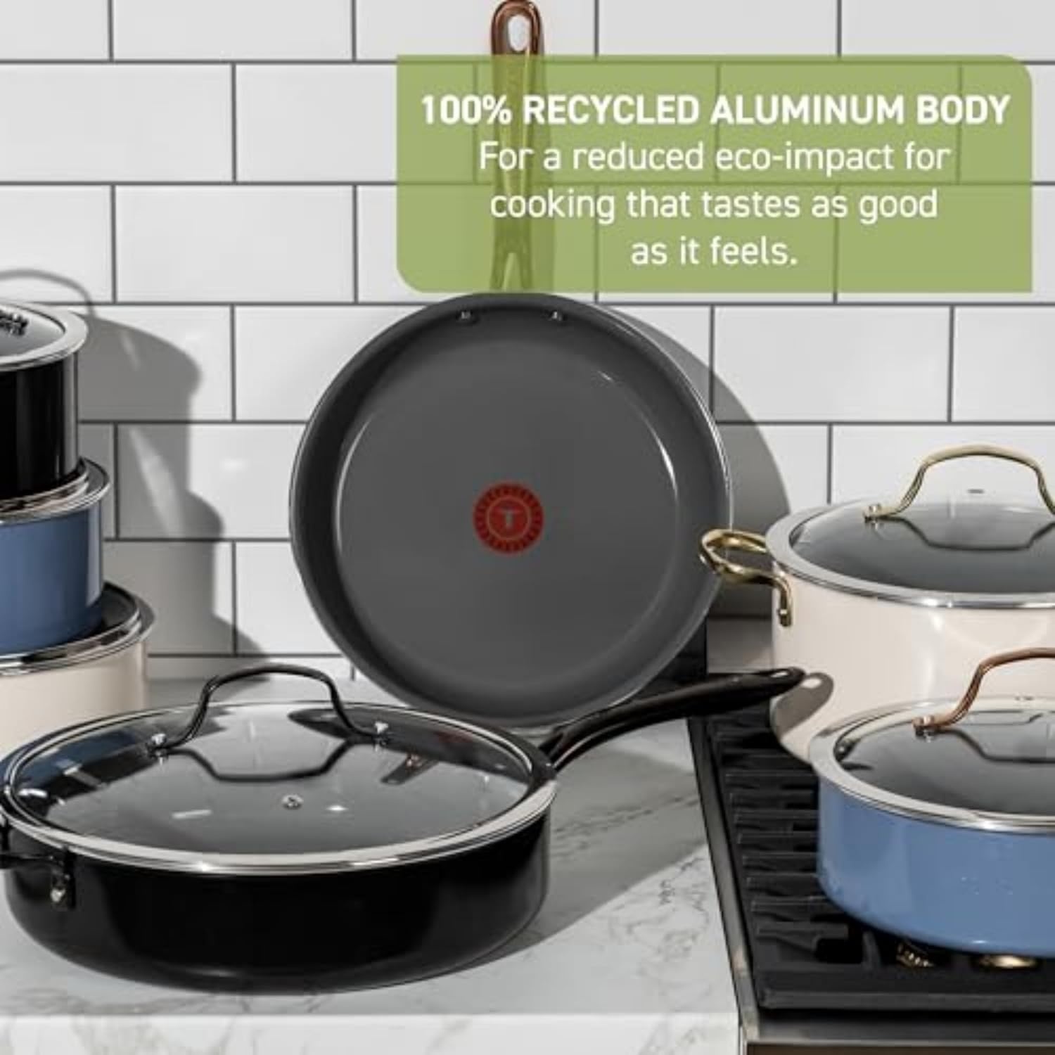 image:imageTFal Preserve Ceramic Nonstick Frying Pan Skillet 12inch Oven Broiler Safe up to 350F Cookware InoCeram Glide Technology Frying Pan Skillet Pots amp Pans BeigeBlue
