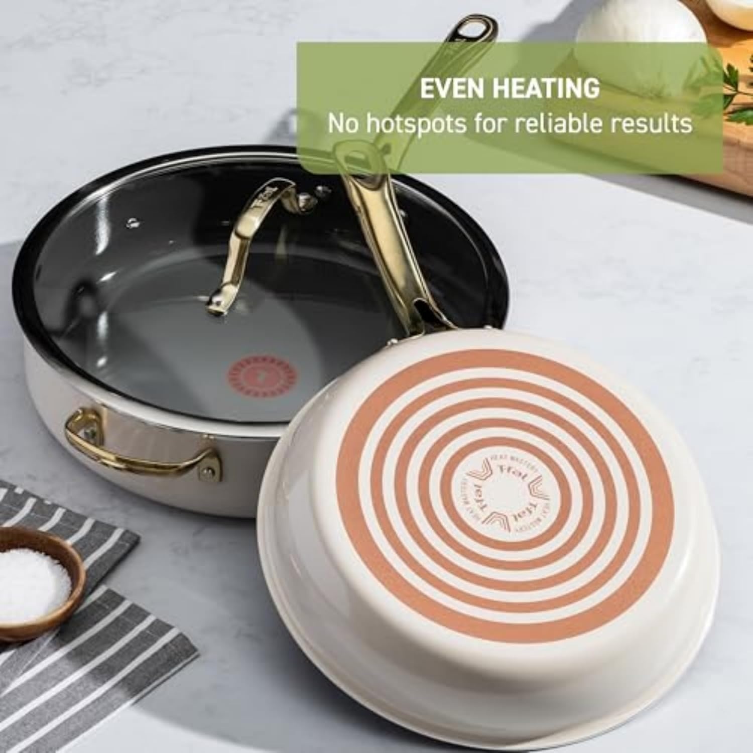 image:imageTFal Preserve Ceramic Nonstick Saute Pan with Lid 55 Qt Oven and Broiler Safe up to 350F Cookware Frying Pan StayCool Handle Skillet Pots and Pans Rose GoldBeige