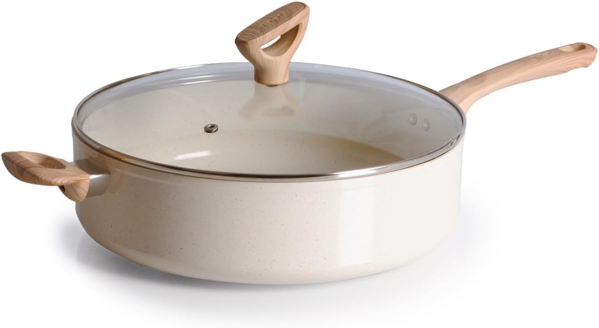 image:imageTFal Preserve Ceramic Nonstick Saute Pan with Lid 55 Qt Oven and Broiler Safe up to 350F Cookware Frying Pan StayCool Handle Skillet Pots and Pans Rose GoldBeige