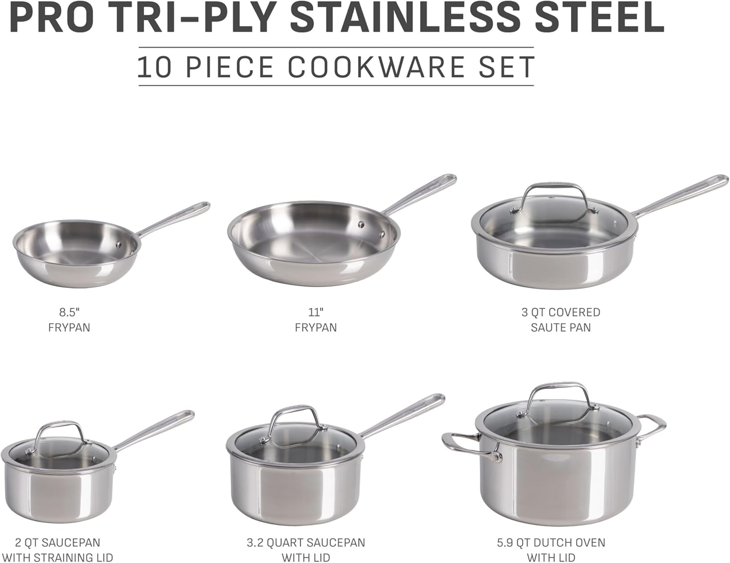 image:imageTFal Pro TriPly Stainless Steel Fry Pan 10 Inch Induction Cookware Oven Safe 500F Fast amp Even Heat Professional Quality amp Durability Frying Pan Skillet Cookware SilverCookware set