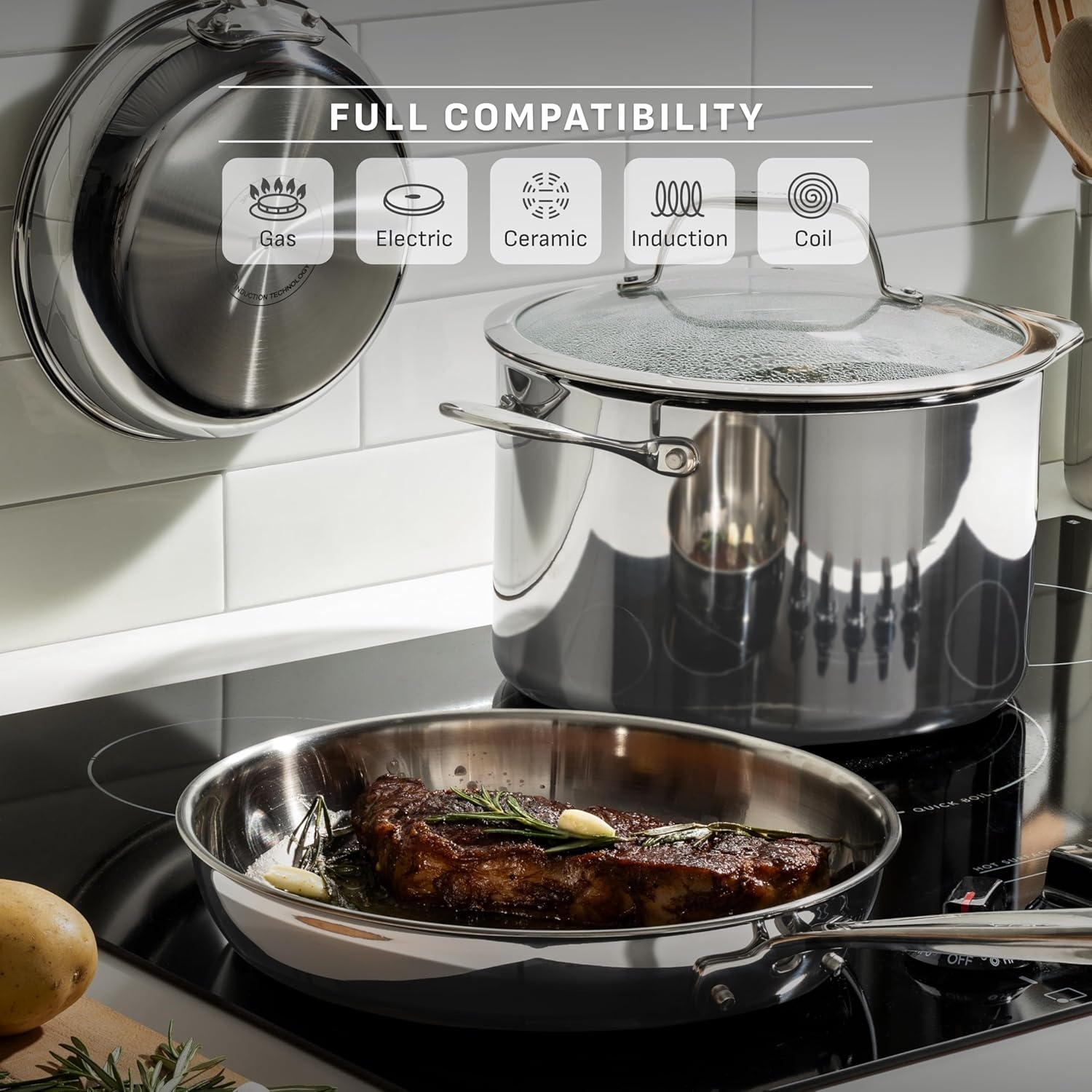 image:imageTFal Pro TriPly Stainless Steel Fry Pan 10 Inch Induction Cookware Oven Safe 500F Fast amp Even Heat Professional Quality amp Durability Frying Pan Skillet Cookware SilverSauce Pan