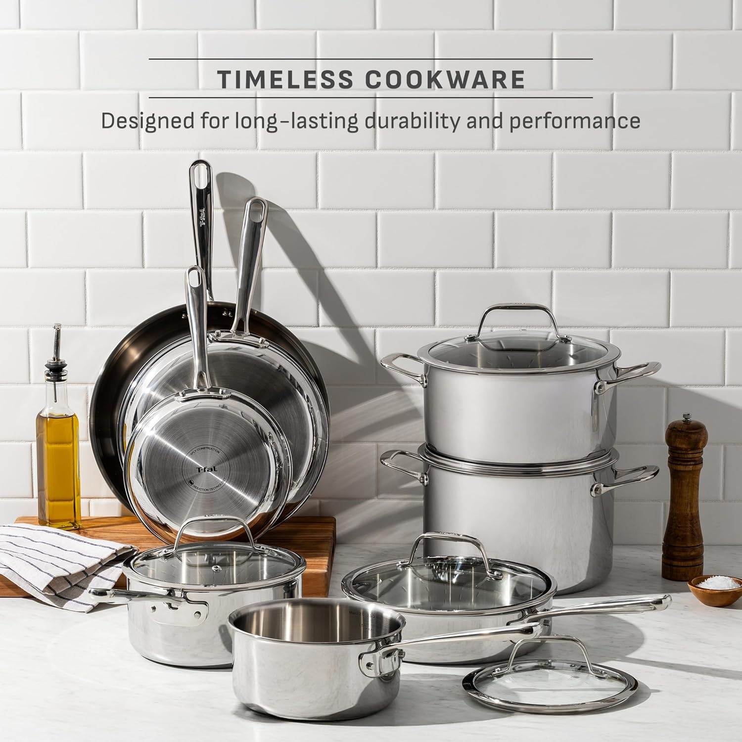 image:imageTFal Pro TriPly Stainless Steel Fry Pan 10 Inch Induction Cookware Oven Safe 500F Fast amp Even Heat Professional Quality amp Durability Frying Pan Skillet Cookware SilverCookware set