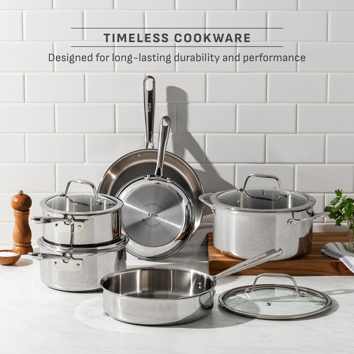image:imageTFal Pro TriPly Stainless Steel Fry Pan 10 Inch Induction Cookware Oven Safe 500F Fast amp Even Heat Professional Quality amp Durability Frying Pan Skillet Cookware SilverCookware set