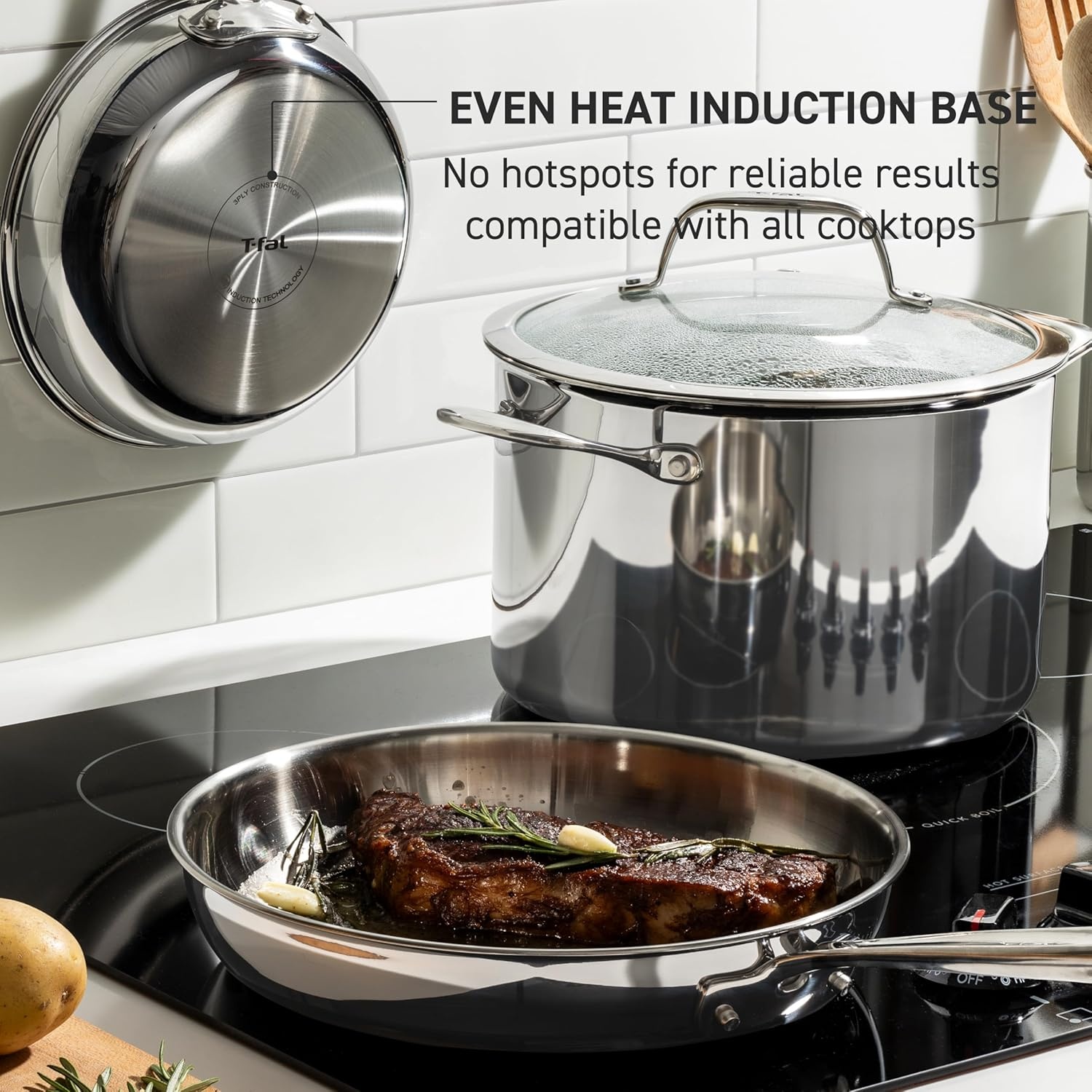image:imageTFal Pro TriPly Stainless Steel Fry Pan 10 Inch Induction Cookware Oven Safe 500F Fast amp Even Heat Professional Quality amp Durability Frying Pan Skillet Cookware SilverDutch Oven