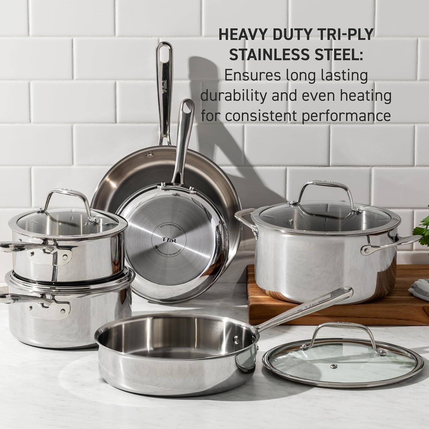image:imageTFal Pro TriPly Stainless Steel Fry Pan 10 Inch Induction Cookware Oven Safe 500F Fast amp Even Heat Professional Quality amp Durability Frying Pan Skillet Cookware SilverDutch Oven