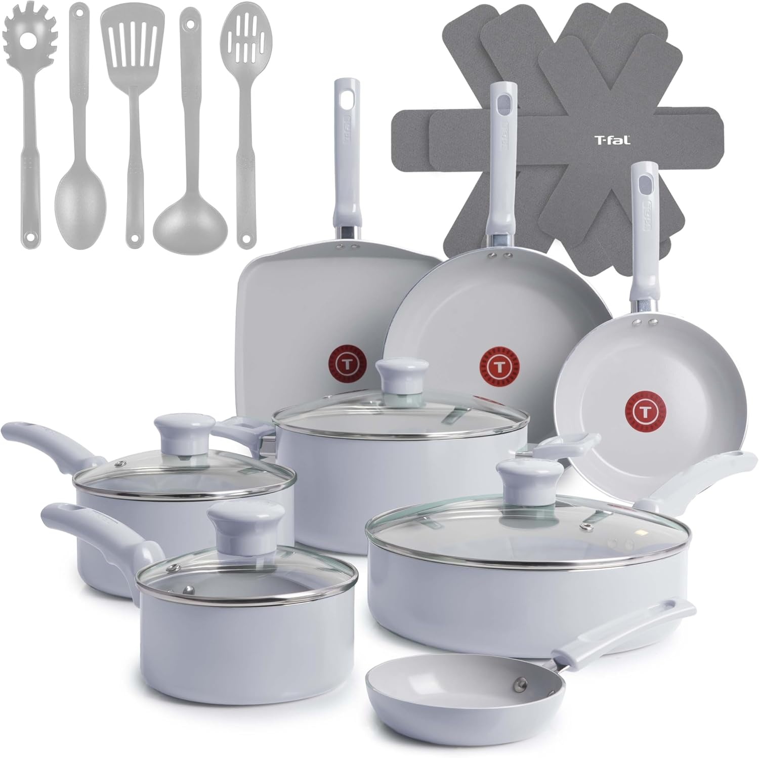 image:imageTFal Refresh Ceramic Nonstick Cookware Set 20Piece Oven Safe to 350F Stockpot Ceramic Pots and Pans Set Frying Pans Griddle Utensils Mint GreenArtic Blue