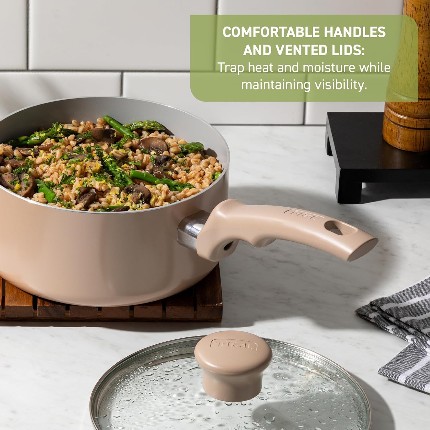 image:imageTFal Refresh Ceramic Nonstick Cookware Set 20Piece Oven Safe to 350F Stockpot Ceramic Pots and Pans Set Frying Pans Griddle Utensils Mint GreenMint Green