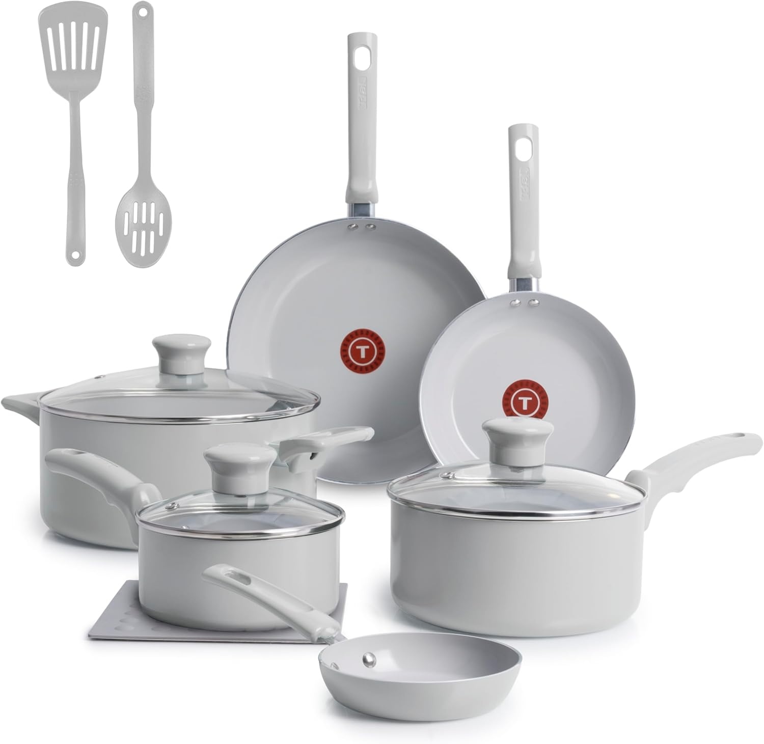 image:imageTFal Refresh Ceramic Nonstick Cookware Set 20Piece Oven Safe to 350F Stockpot Ceramic Pots and Pans Set Frying Pans Griddle Utensils Mint GreenMoon Grey