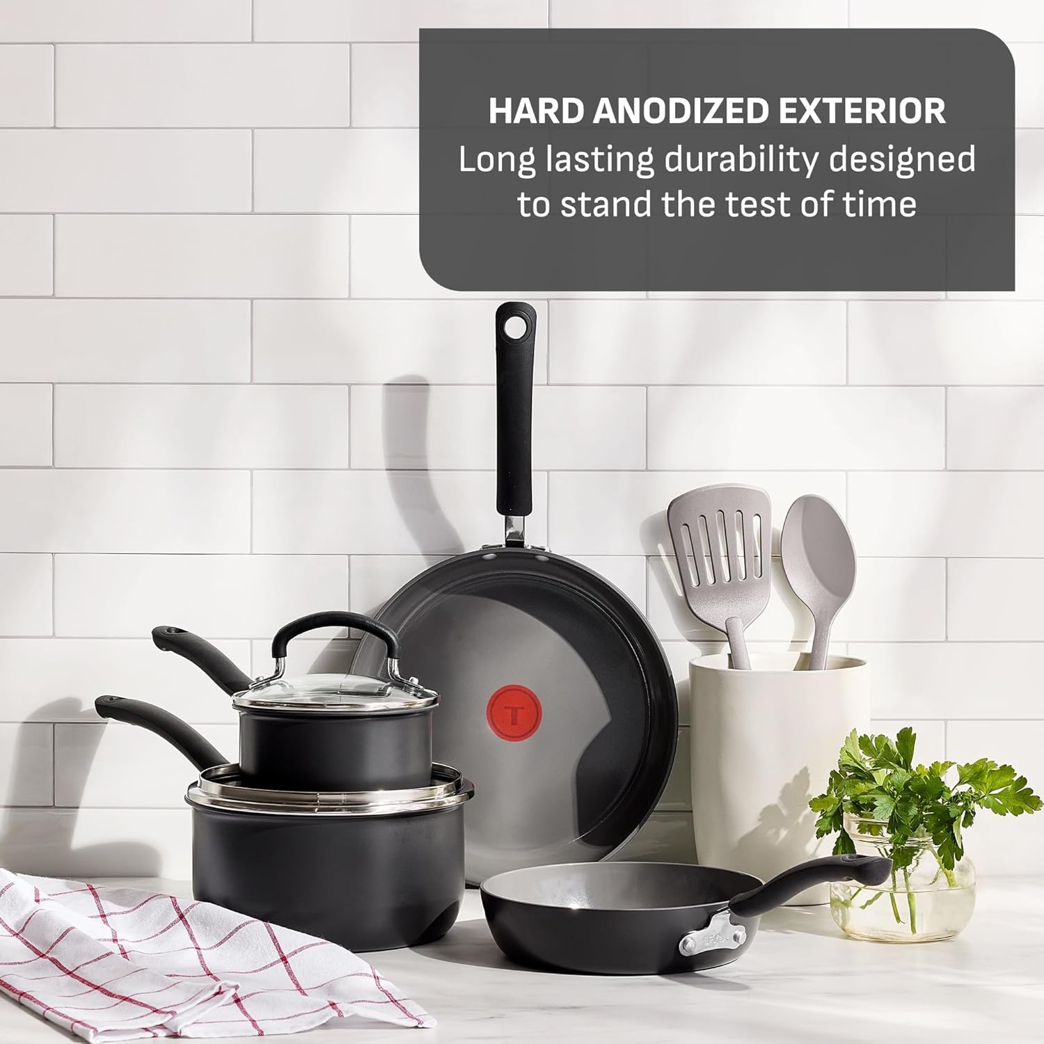 image:imageTFal Ultimate Hard Anodized 12Piece Ceramic Nonstick Cookware Set Oven Safe Up to 400F Ceramic Pots and Pans Set Frying Pans Saucepan Stockpot Cooking Utensils Stone8Piece