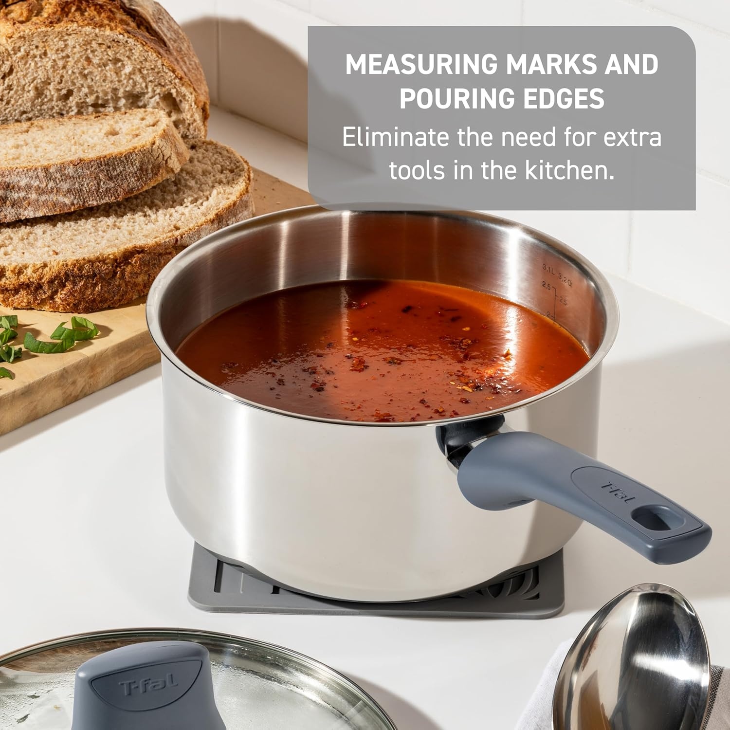 image:imageTfal Essentials Stainless Steel Cookware Set 12 Piece Induction Compatible Oven Safe 350F Cooking Set wStewpots Stockpot Saucepan Lids amp Tools Measuring Marks Dishwasher Safe SilverBlueSauce Pan