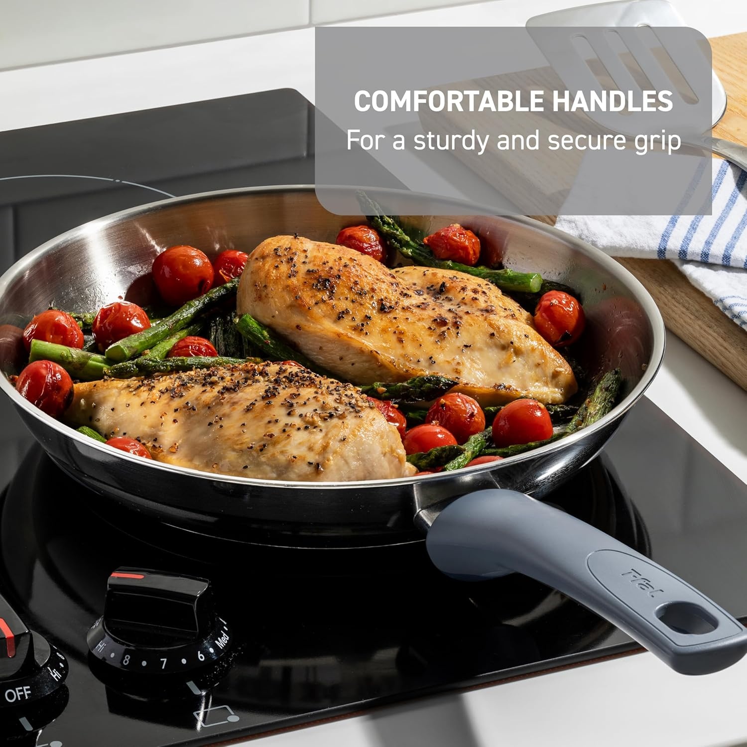 image:imageTfal Essentials Stainless Steel Cookware Set 12 Piece Induction Compatible Oven Safe 350F Cooking Set wStewpots Stockpot Saucepan Lids amp Tools Measuring Marks Dishwasher Safe SilverBlue2Piece Set