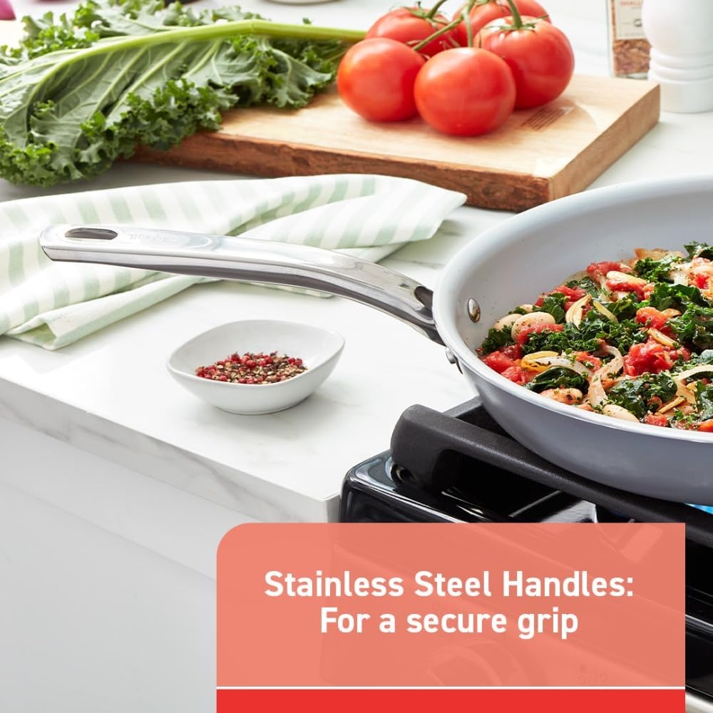 image:imageTfal Fresh Gourmet Recycled Ceramic Non Stick Cookware Set 12 Piece Oven Broiler Safe 500F Lid Safe 350F Kitchen Cooking Set WFry Pans Saucepans Dutch Oven Utensils Pots and Pans Set GreyCeramic