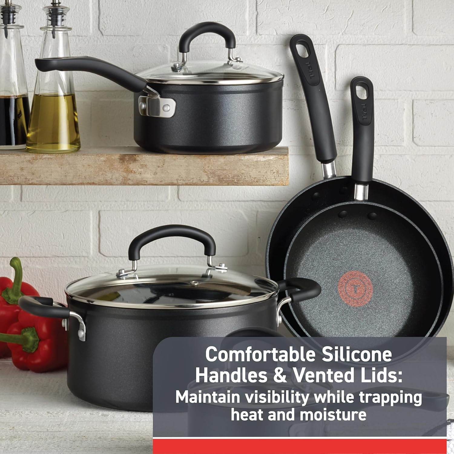 image:imageTfal Fresh Gourmet Recycled Ceramic Non Stick Cookware Set 12 Piece Oven Broiler Safe 500F Lid Safe 350F Kitchen Cooking Set WFry Pans Saucepans Dutch Oven Utensils Pots and Pans Set GreyNonStick