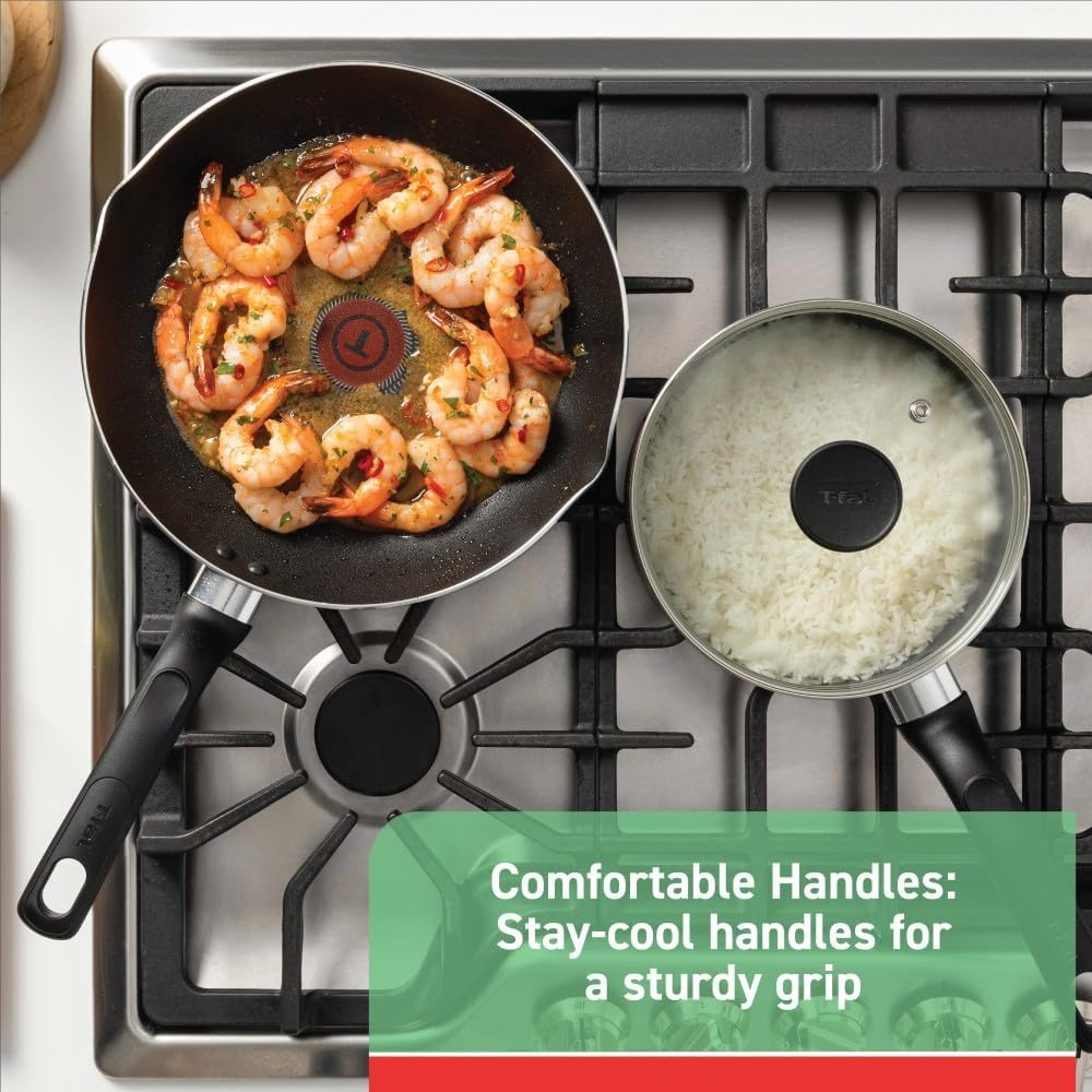 image:imageTfal Fresh Gourmet Recycled Ceramic Non Stick Cookware Set 12 Piece Oven Broiler Safe 500F Lid Safe 350F Kitchen Cooking Set WFry Pans Saucepans Dutch Oven Utensils Pots and Pans Set GreyNonStick