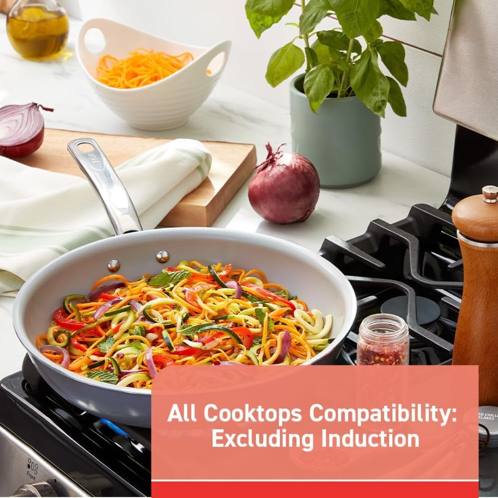 image:imageTfal Fresh Gourmet Recycled Ceramic Nonstick Fry Pan 12 Inch Oven Broiler Safe 500F Cookware Pots and Pans GreyCeramic Nonstick
