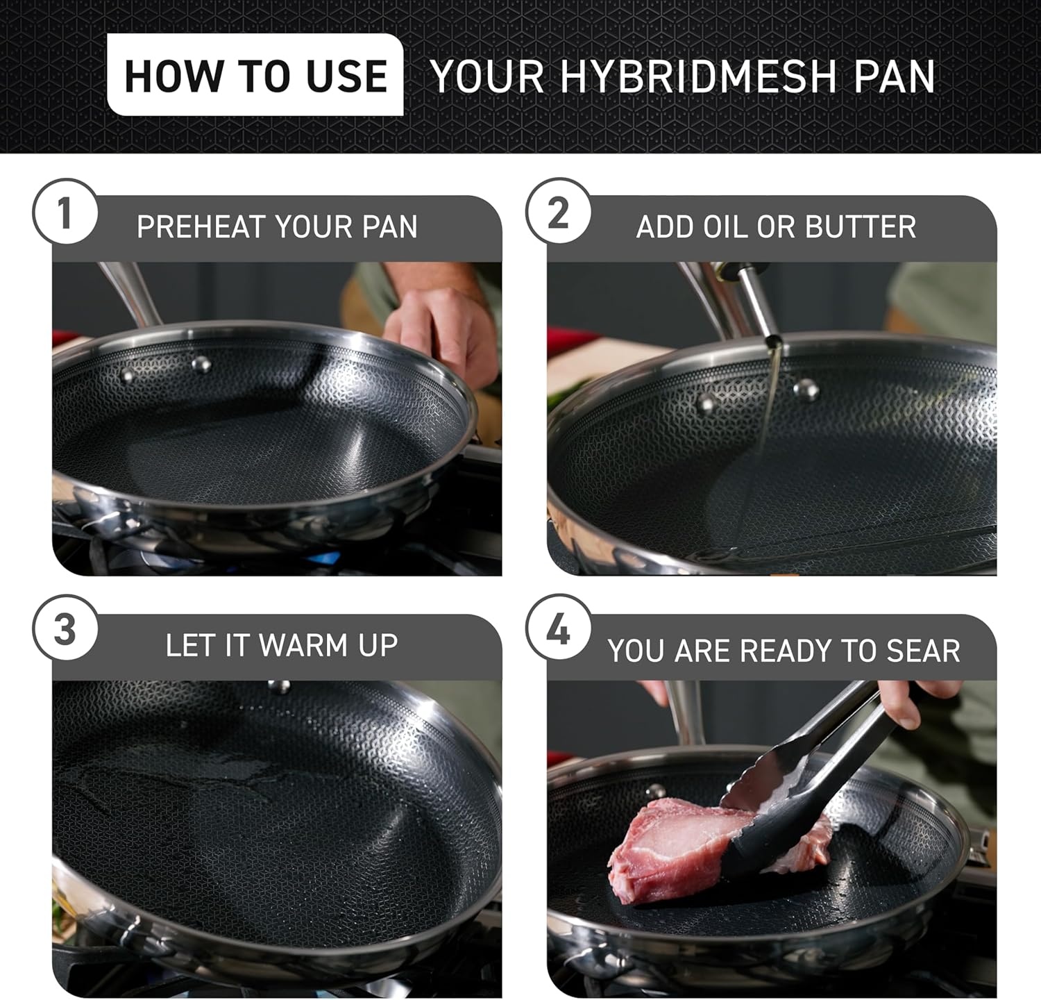 image:imageTfal HybridMesh TriPly Stainless Steel Fry Pan 1025 Inch Induction Oven Safe 500F Metal Utensil Safe Ideal For Searing Cookware Dishwasher Safe Pots and Pans Needs PreHeating SilverBlack12Inch Fry Pan