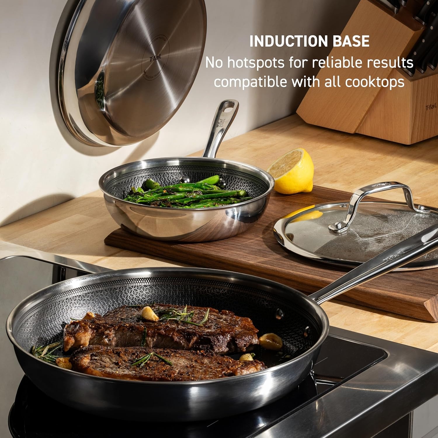 image:imageTfal HybridMesh TriPly Stainless Steel Fry Pan 1025 Inch Induction Oven Safe 500F Metal Utensil Safe Ideal For Searing Cookware Dishwasher Safe Pots and Pans Needs PreHeating SilverBlack8Inch Fry Pan