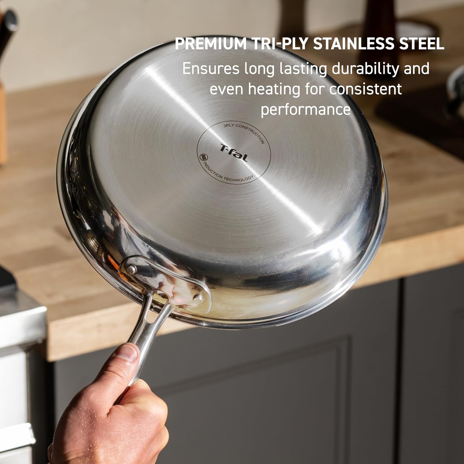 image:imageTfal HybridMesh TriPly Stainless Steel Fry Pan 1025 Inch Induction Oven Safe 500F Metal Utensil Safe Ideal For Searing Cookware Dishwasher Safe Pots and Pans Needs PreHeating SilverBlack6Quart Shallow Pan w Lid