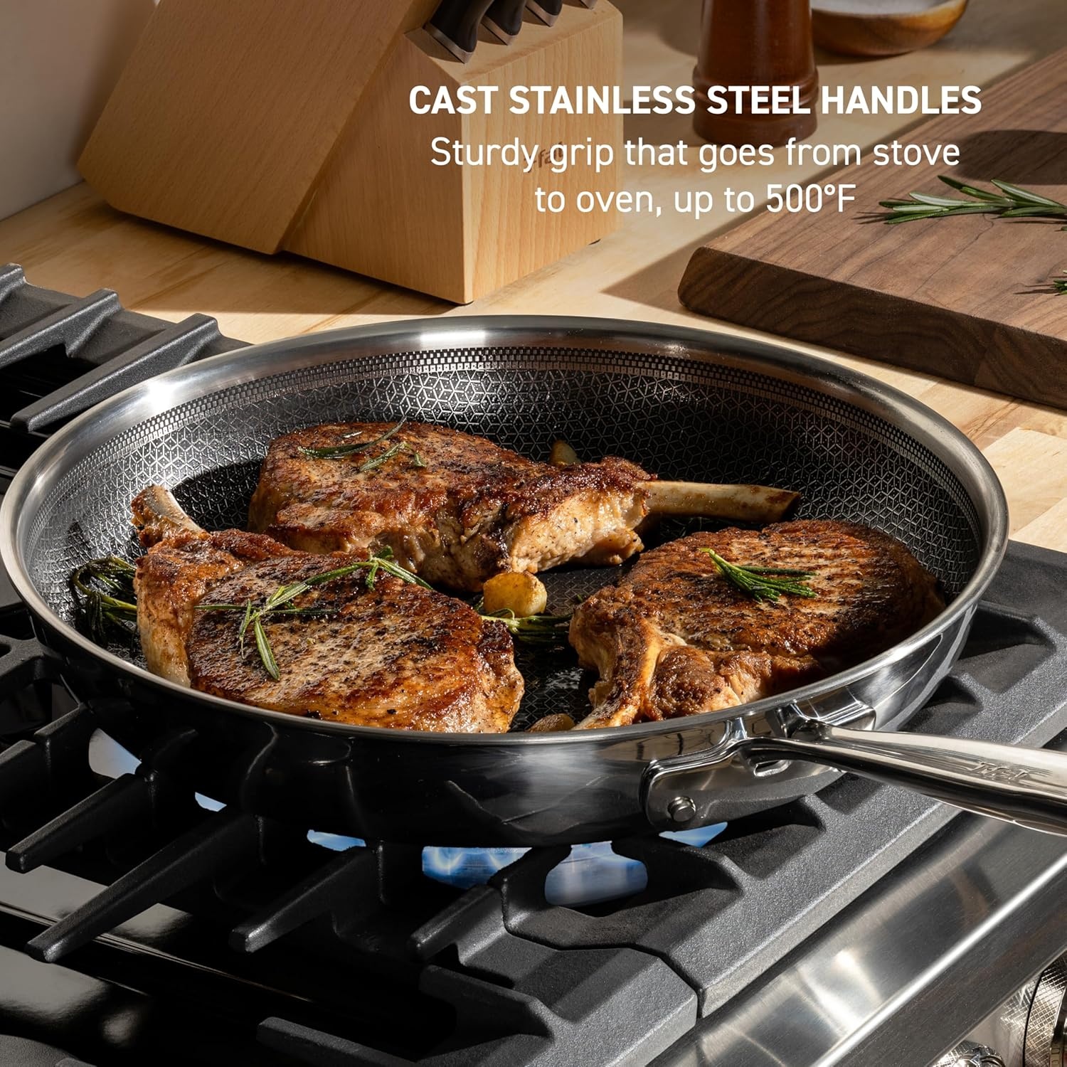 image:imageTfal HybridMesh TriPly Stainless Steel Fry Pan 1025 Inch Induction Oven Safe 500F Metal Utensil Safe Ideal For Searing Cookware Dishwasher Safe Pots and Pans Needs PreHeating SilverBlack8Inch Fry Pan