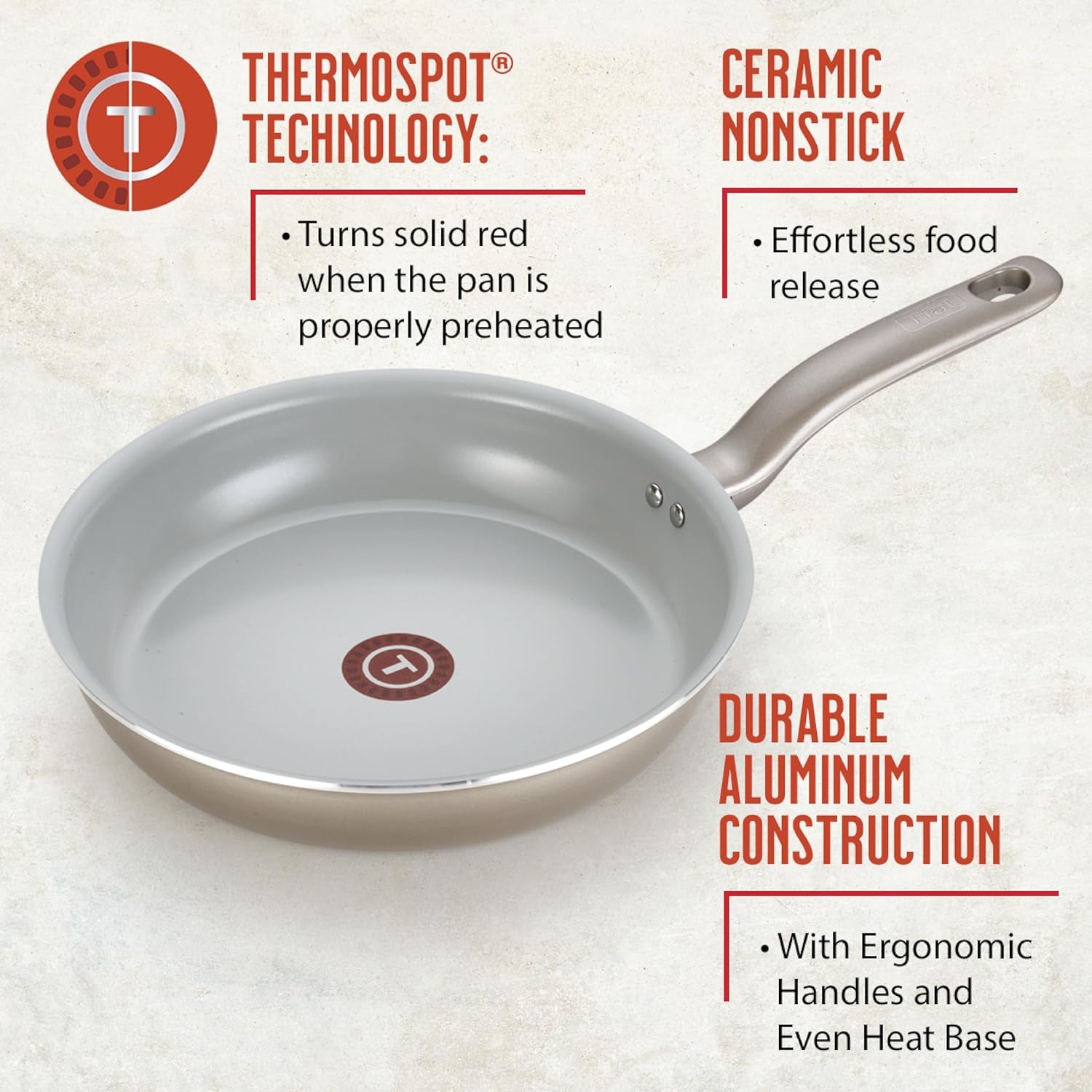 image:imageTfal Initiatives Ceramic Non Stick Cookware Set 14 Piece Oven Broiler Safe 350F Kitchen Cooking Set WFry Pans Saucepans Dutch Oven Utensils Healthy Cooking Home Pots and Pans Gold14Piece