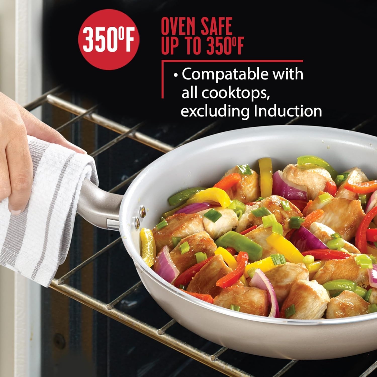 image:imageTfal Initiatives Ceramic Non Stick Cookware Set 14 Piece Oven Broiler Safe 350F Kitchen Cooking Set WFry Pans Saucepans Dutch Oven Utensils Healthy Cooking Home Pots and Pans Gold14Piece