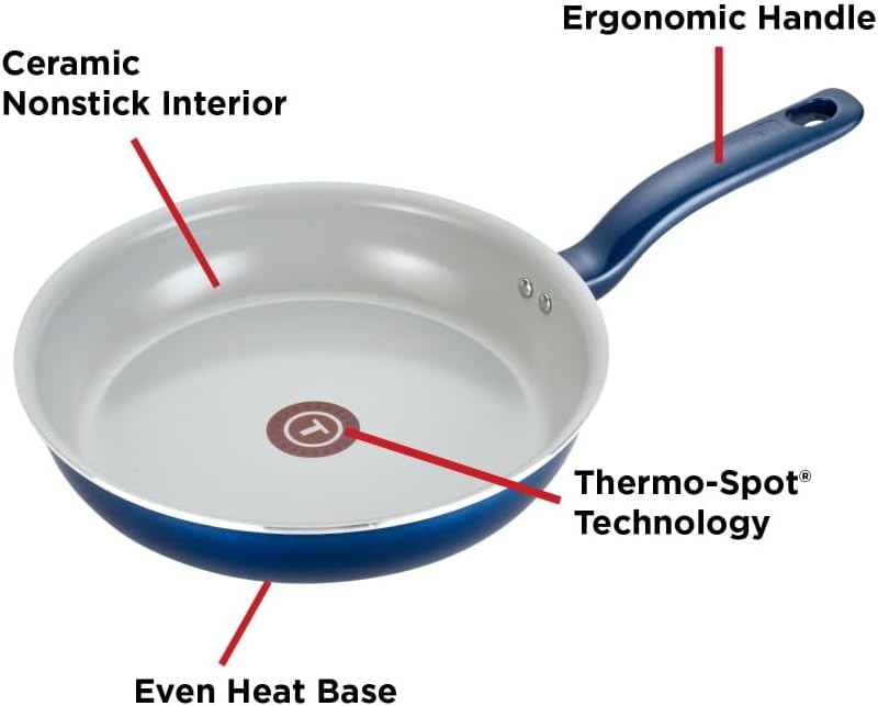 image:imageTfal Initiatives Ceramic Nonstick Cookware Set 14 Piece Oven Safe 350F Pots and Pans Blue