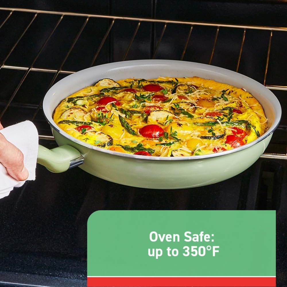 image:imageTfal Recycled Ceramic Nonstick Cookware Set 12 Piece Oven Safe 350F Pots and Pans Fry Pan Kitchen tools Green2Piece Set