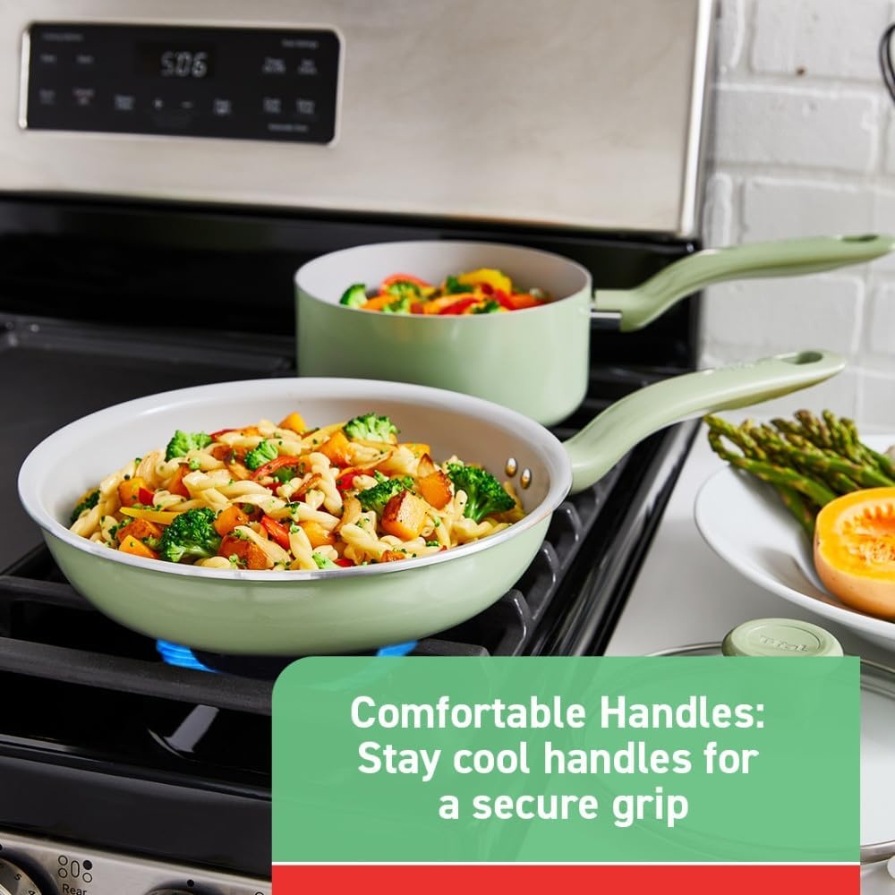 image:imageTfal Recycled Ceramic Nonstick Cookware Set 12 Piece Oven Safe 350F Pots and Pans Fry Pan Kitchen tools Green2Piece Set