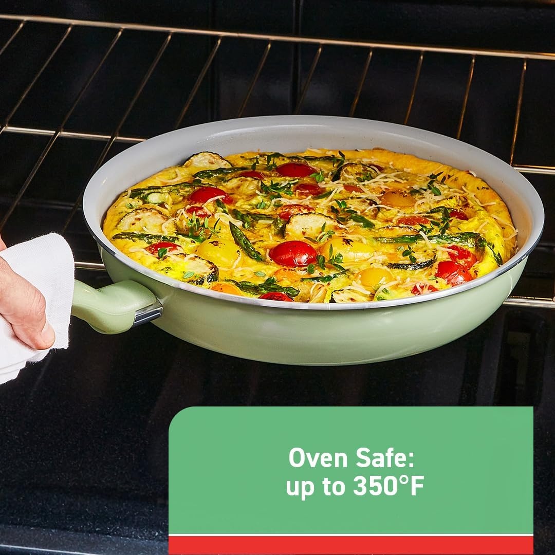 image:imageTfal Recycled Ceramic Nonstick Cookware Set 12 Piece Oven Safe 350F Pots and Pans Fry Pan Kitchen tools GreenSauce Pan