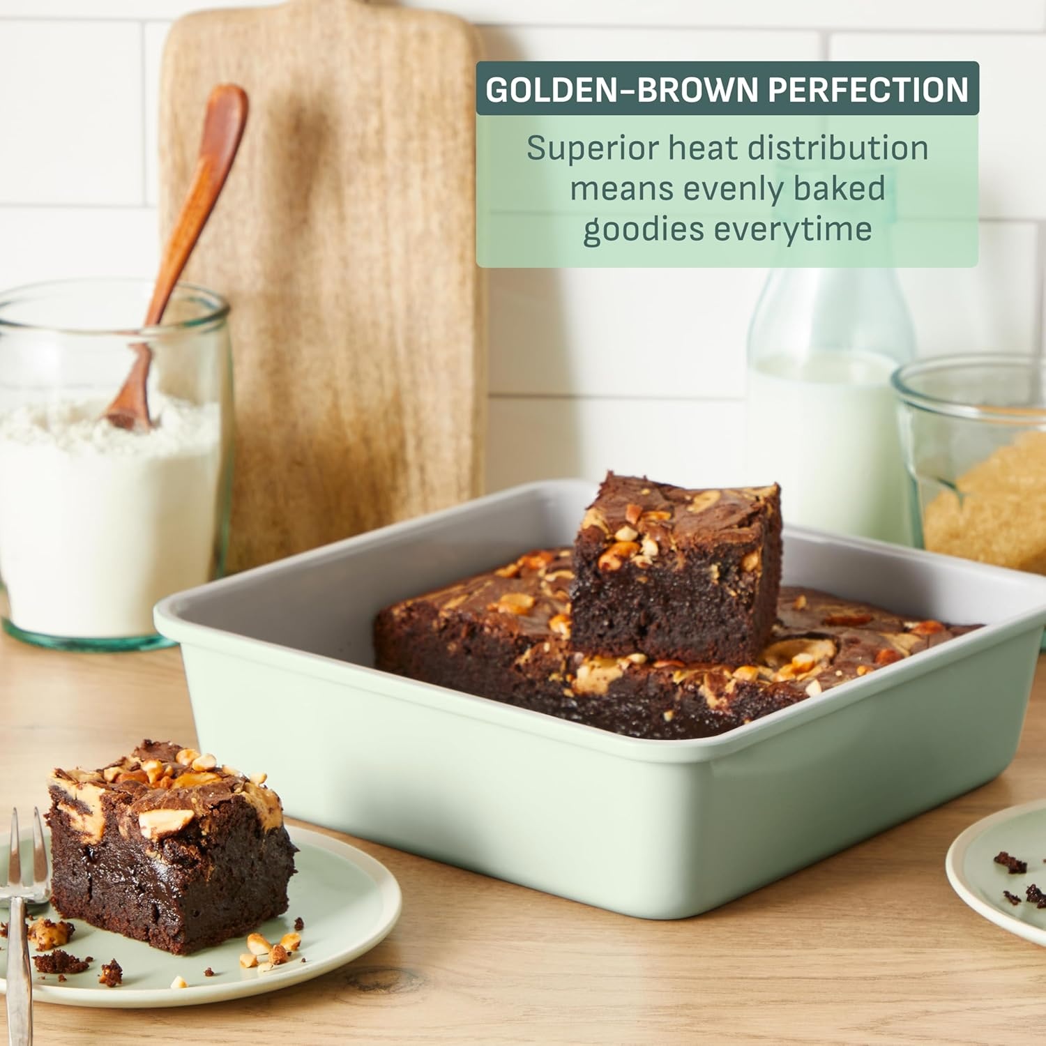 image:imageTfal Refresh Ceramic Nonstick Baking Pans Set 5 Pieces Roaster 6Cup for Muffins Loaf Square Baking Sheets Non Stick Stackable Bakeware Sets Mint Green5Piece