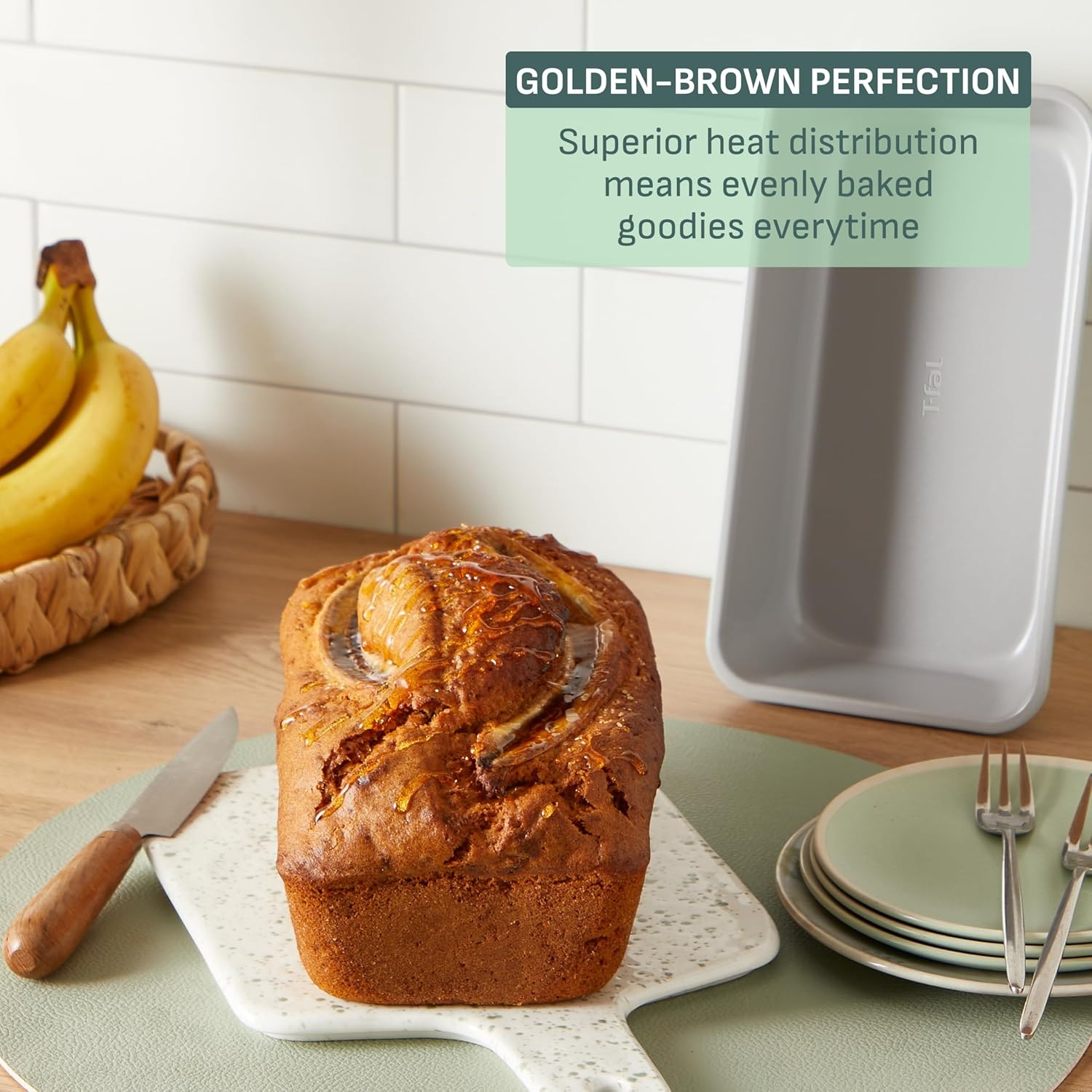 image:imageTfal Refresh Ceramic Nonstick Baking Pans Set 5 Pieces Roaster 6Cup for Muffins Loaf Square Baking Sheets Non Stick Stackable Bakeware Sets Mint Green8Piece