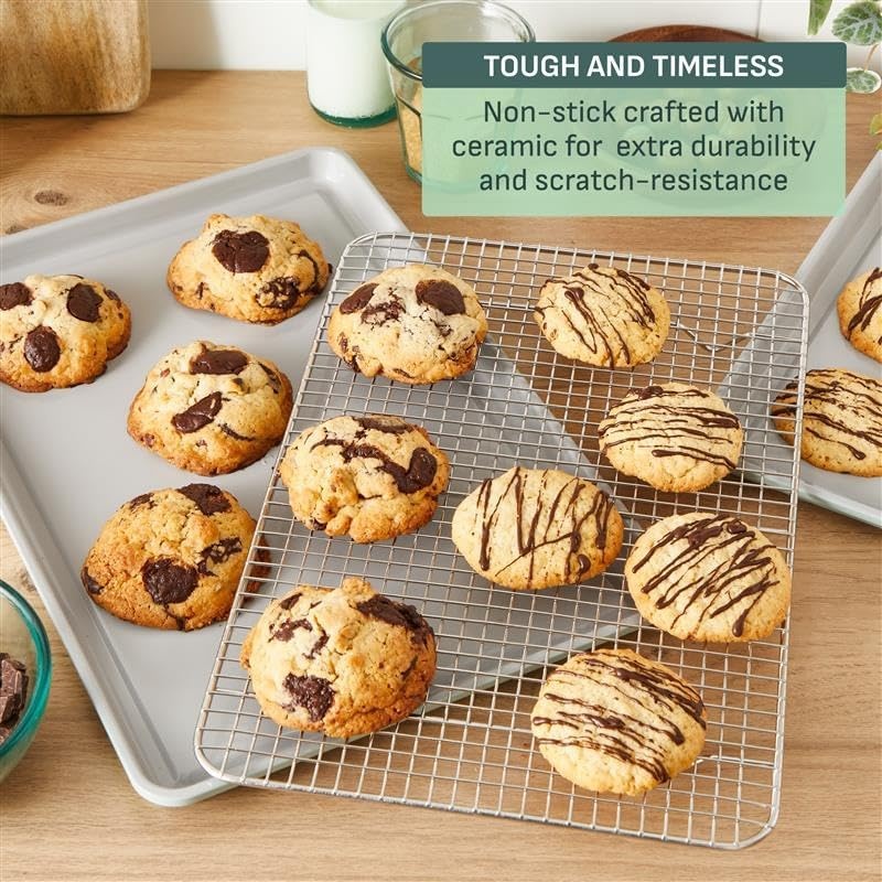 image:imageTfal Refresh Ceramic Nonstick Baking Pans Set 5 Pieces Roaster 6Cup for Muffins Loaf Square Baking Sheets Non Stick Stackable Bakeware Sets Mint Green8Piece