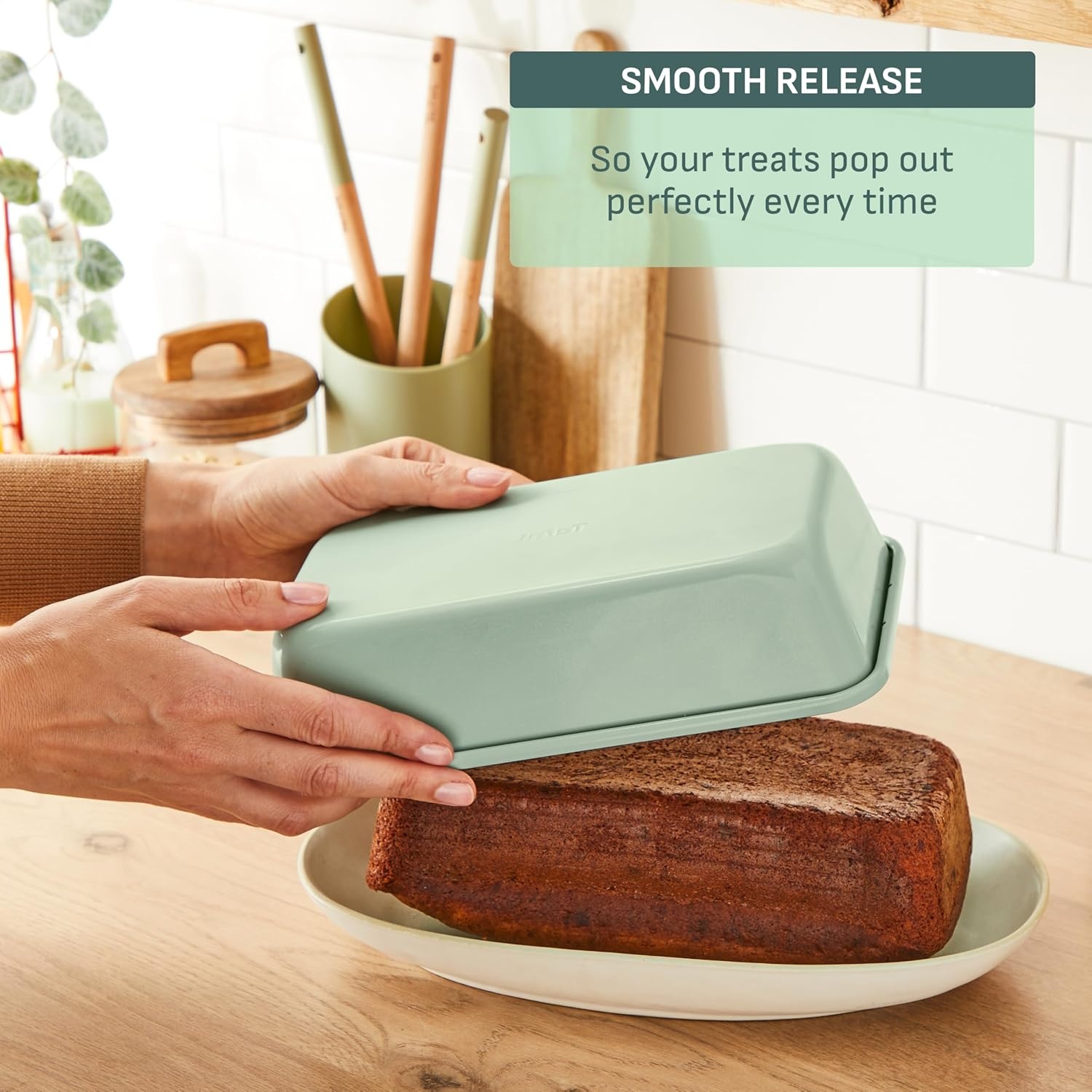 image:imageTfal Refresh Ceramic Nonstick Baking Pans Set 5 Pieces Roaster 6Cup for Muffins Loaf Square Baking Sheets Non Stick Stackable Bakeware Sets Mint Green5Piece