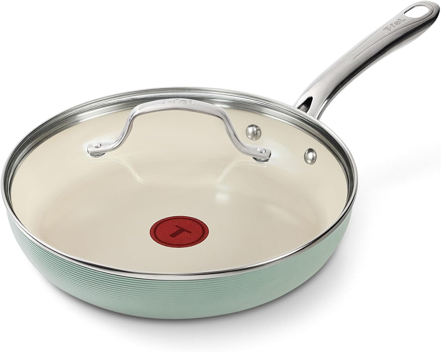 image:imageTfal Revive Ceramic Cookware Sets Pots and Pans Set Nonstick 12 pieces Ceramic Non stick Coated Frying Pan Oven Safe Up To 350F Grey GraniteMint Green