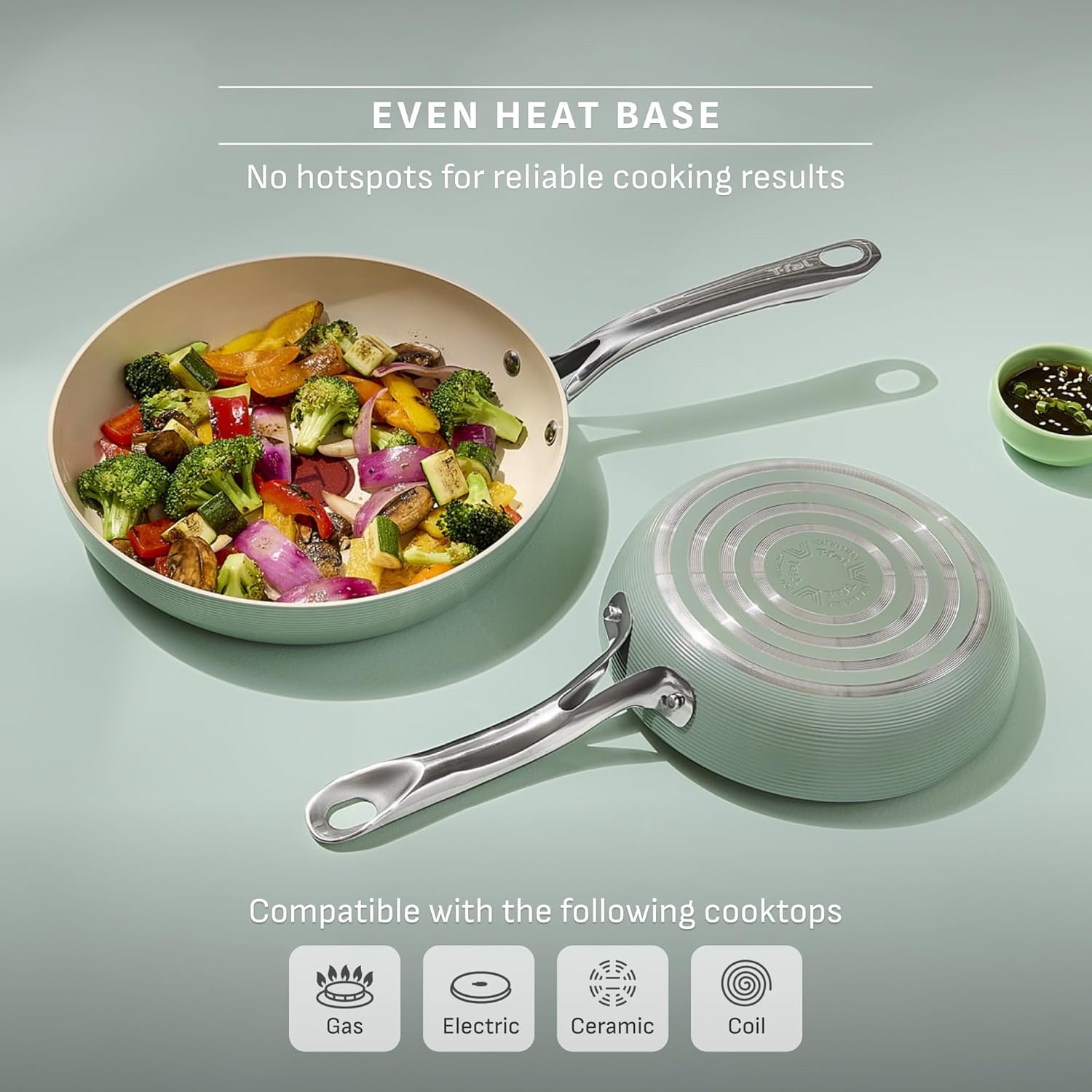 image:imageTfal Revive Ceramic Cookware Sets Pots and Pans Set Nonstick 12 pieces Ceramic Non stick Coated Frying Pan Oven Safe Up To 350F Grey GraniteMint Green