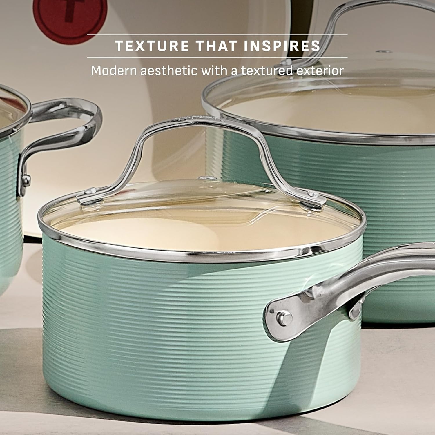 image:imageTfal Revive Ceramic Cookware Sets Pots and Pans Set Nonstick 12 pieces Ceramic Non stick Coated Frying Pan Oven Safe Up To 350F Grey GraniteMint Green