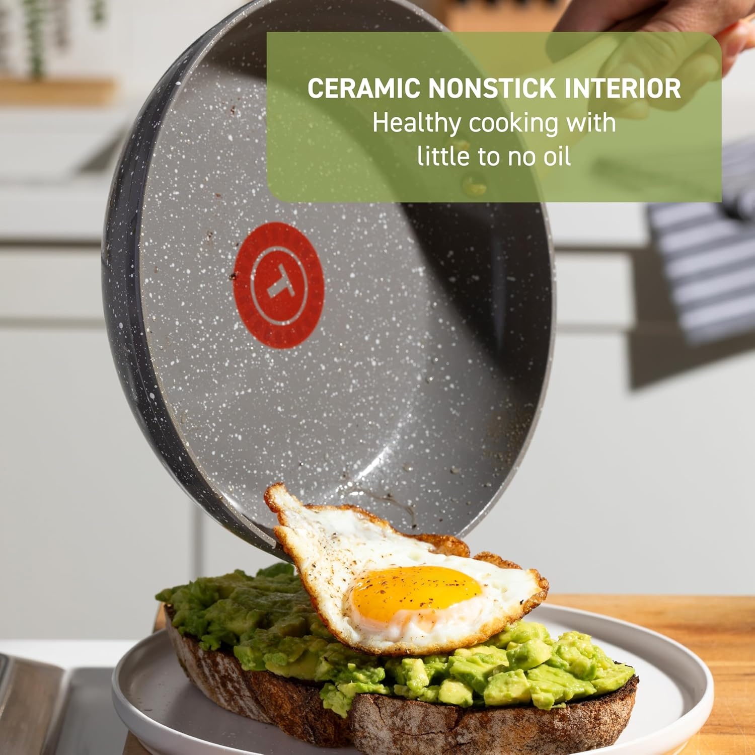 image:imageTfal Revive Ceramic Cookware Sets Pots and Pans Set Nonstick 12 pieces Ceramic Non stick Coated Frying Pan Oven Safe Up To 350F Grey GraniteStone Gray