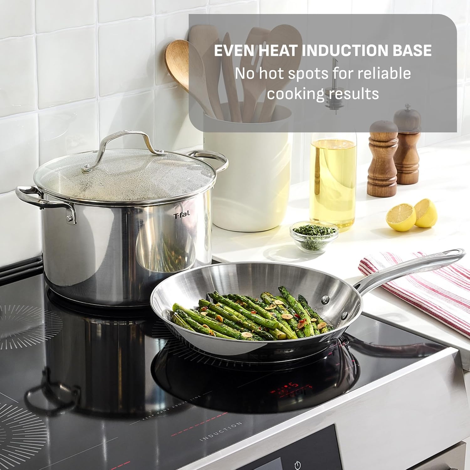 image:imageTfal Stainless Steel Pots and Pans Set 11 Piece Induction Oven Broiler Safe 500F Kitchen Cooking Set wFry Pans Saucepans Saute Pan Steamer Cookware Dishwasher Safe SilverCookware Set
