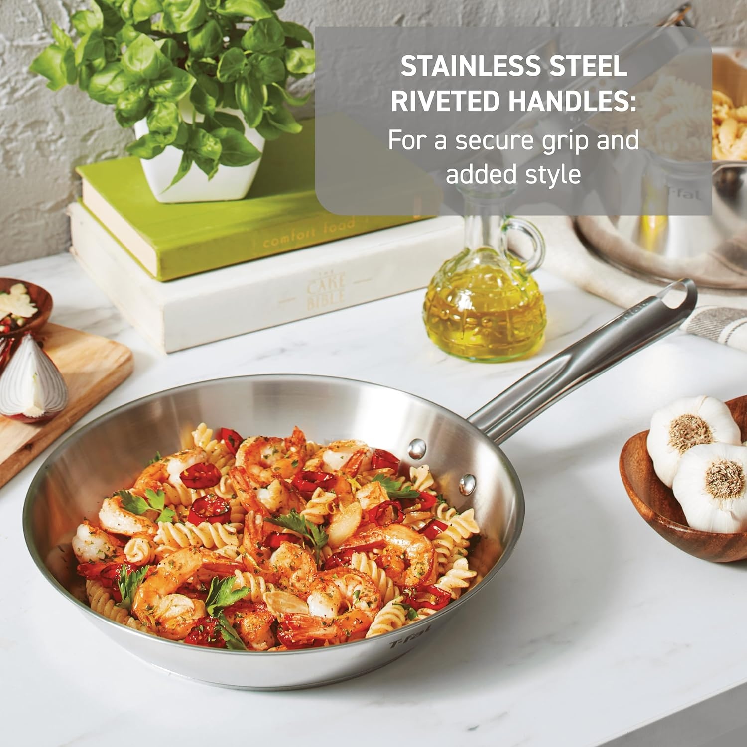 image:imageTfal Stainless Steel Pots and Pans Set 11 Piece Induction Oven Broiler Safe 500F Kitchen Cooking Set wFry Pans Saucepans Saute Pan Steamer Cookware Dishwasher Safe SilverFry Pan