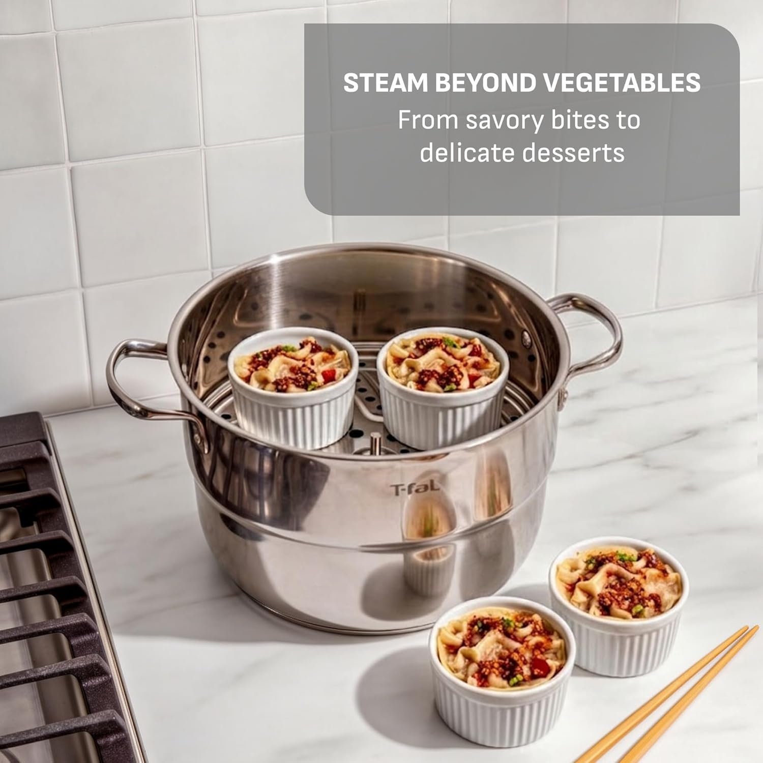 image:imageTfal Stainless Steel Pots and Pans Set 11 Piece Induction Oven Broiler Safe 500F Kitchen Cooking Set wFry Pans Saucepans Saute Pan Steamer Cookware Dishwasher Safe SilverStockpot