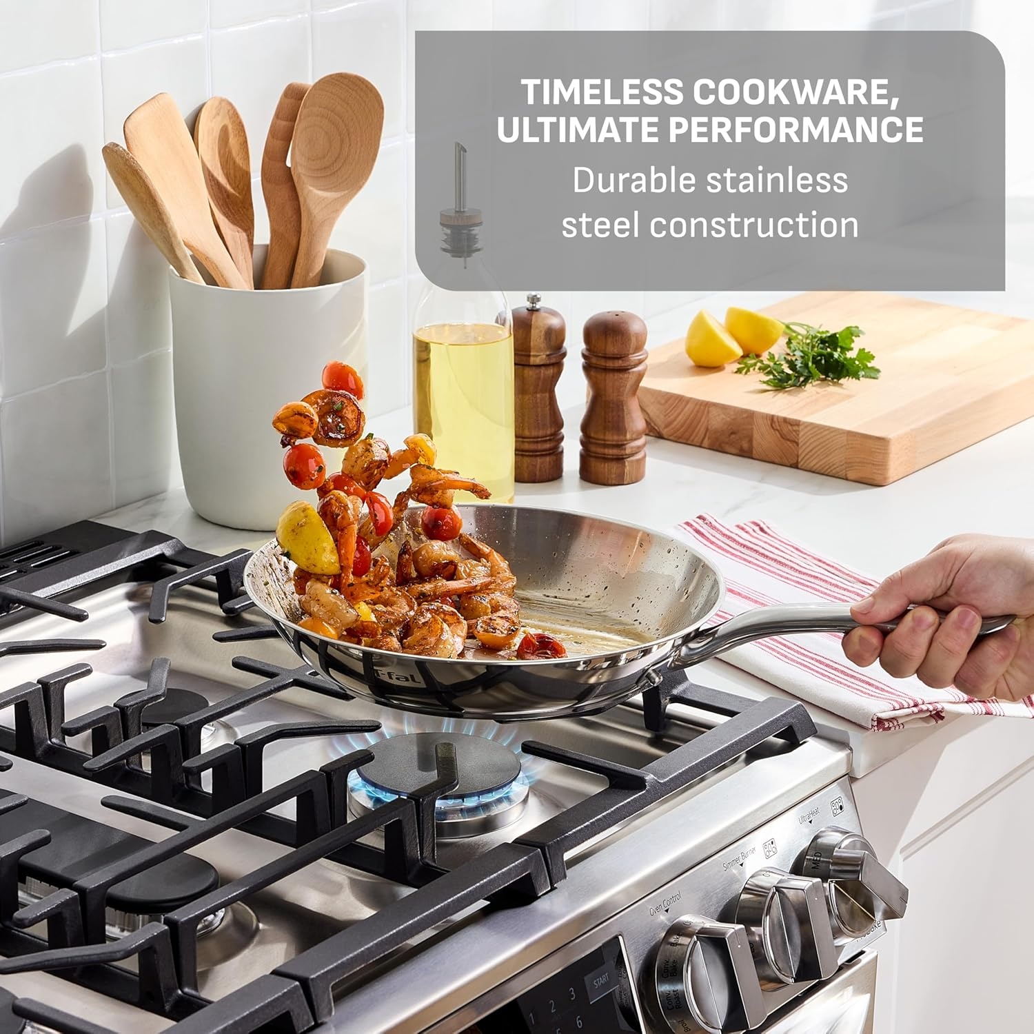 image:imageTfal Stainless Steel Pots and Pans Set 11 Piece Induction Oven Broiler Safe 500F Kitchen Cooking Set wFry Pans Saucepans Saute Pan Steamer Cookware Dishwasher Safe SilverFry Pan