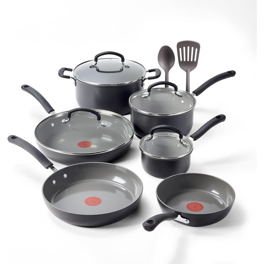 image:imageTFal Ultimate Hard Anodized 12Piece Ceramic Nonstick Cookware Set Oven Safe Up to 400F Ceramic Pots and Pans Set Frying Pans Saucepan Stockpot Cooking Utensils Stone12Piece
