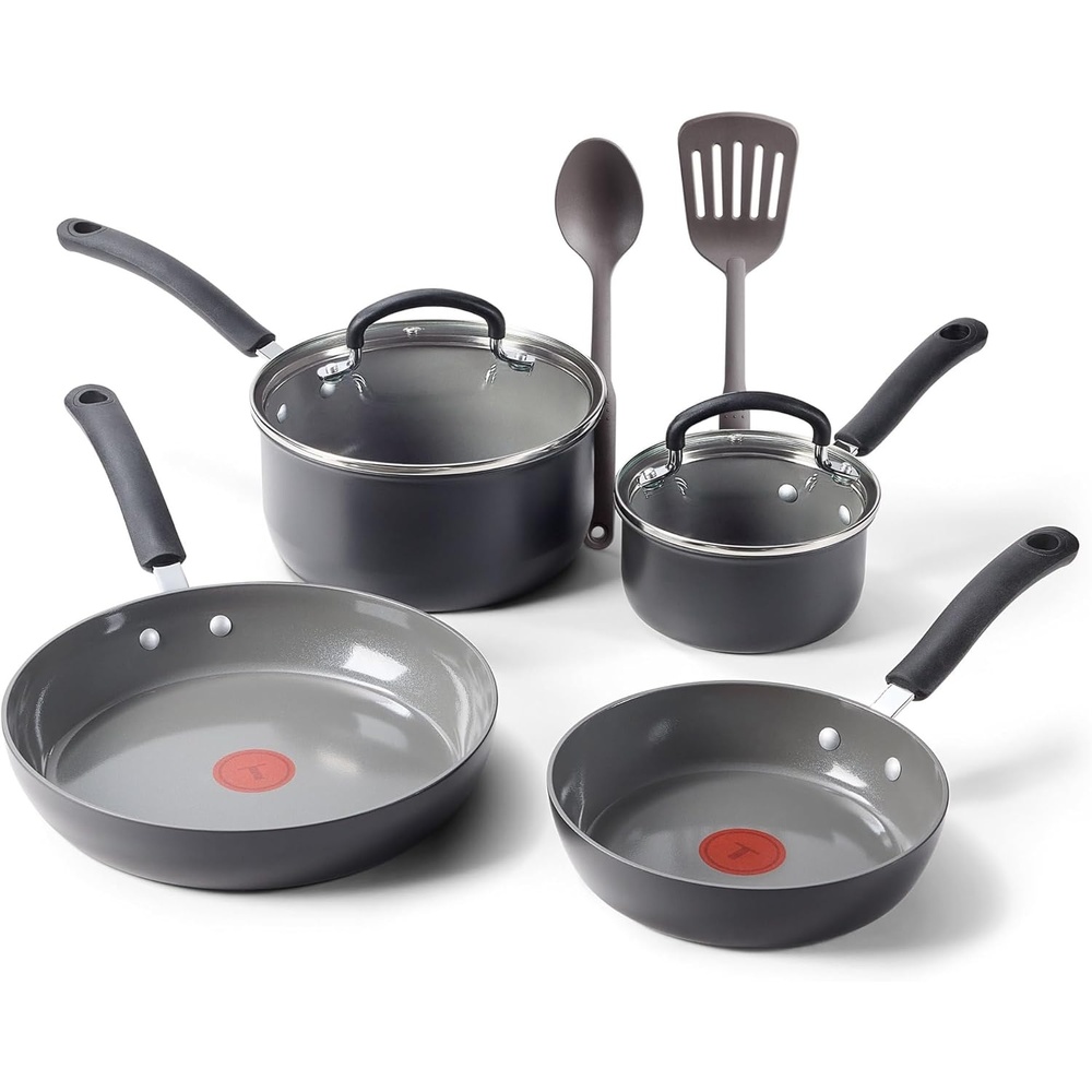 image:imageTFal Ultimate Hard Anodized 12Piece Ceramic Nonstick Cookware Set Oven Safe Up to 400F Ceramic Pots and Pans Set Frying Pans Saucepan Stockpot Cooking Utensils Stone8Piece
