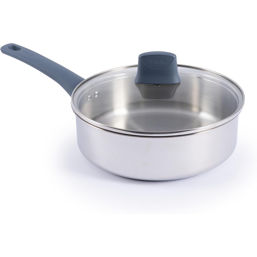 image:imageTfal Essentials Stainless Steel Cookware Set 12 Piece Induction Compatible Oven Safe 350F Cooking Set wStewpots Stockpot Saucepan Lids amp Tools Measuring Marks Dishwasher Safe SilverBlueSaute Pan
