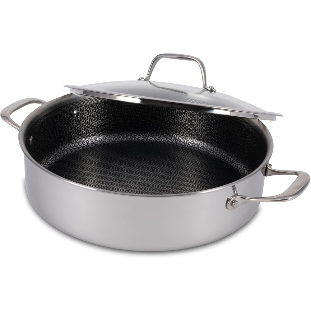 image:imageTfal HybridMesh TriPly Stainless Steel Fry Pan 1025 Inch Induction Oven Safe 500F Metal Utensil Safe Ideal For Searing Cookware Dishwasher Safe Pots and Pans Needs PreHeating SilverBlack6Quart Shallow Pan w Lid